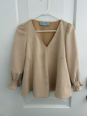 Tuckernuck Easton Suede V-Neck Ruffle Cuff Blouse